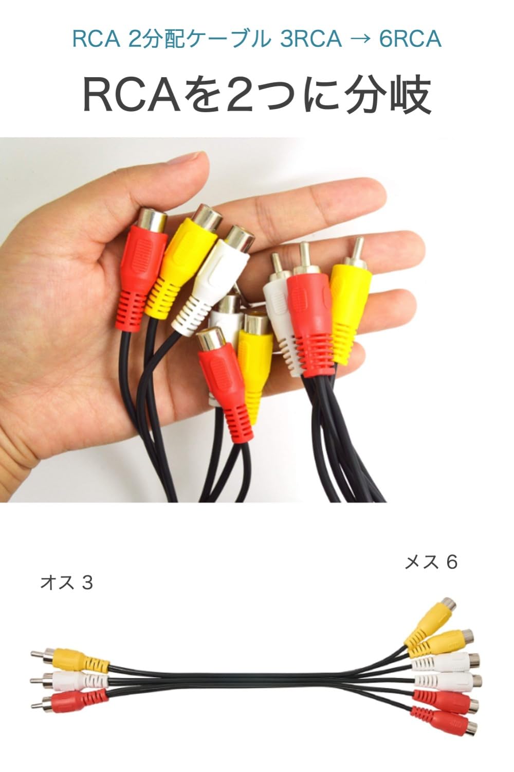 Amazon | wumio RCA 2分配ケーブル 3RCA to 6RCA 赤白黄 3色ケーブル